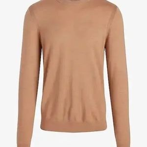 Express Crew Neck 100% Merino Wool Sweater Camel Heather Men's Large NWT